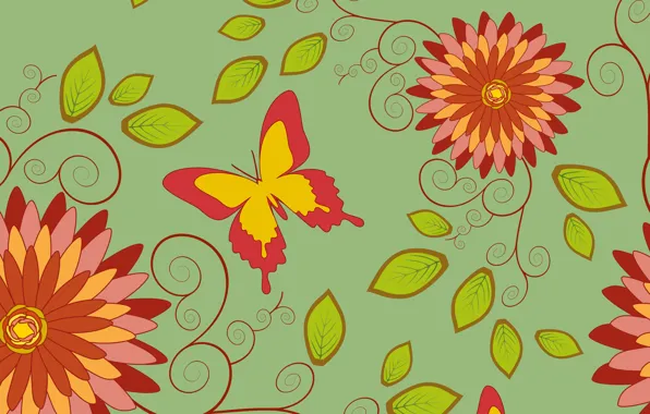 Картинка бабочки, фон, текстура, цветочки