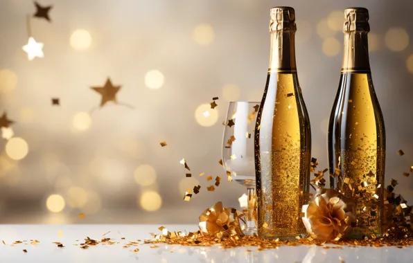 Картинка украшения, золото, шары, Новый Год, бокалы, golden, new year, шампанское