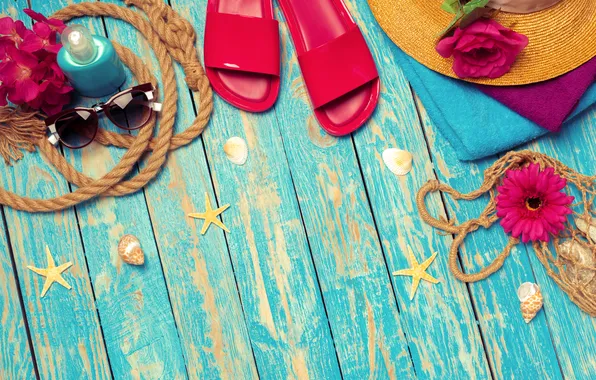 Пляж, лето, звезды, ракушки, summer, beach, каникулы, wood