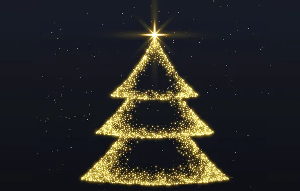 Звезды, украшения, золото, елка, Рождество, dark, Новый год, golden
