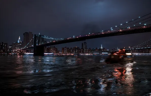 Картинка ночь, мост, город, огни, отражение, photographer, Julia Sariy