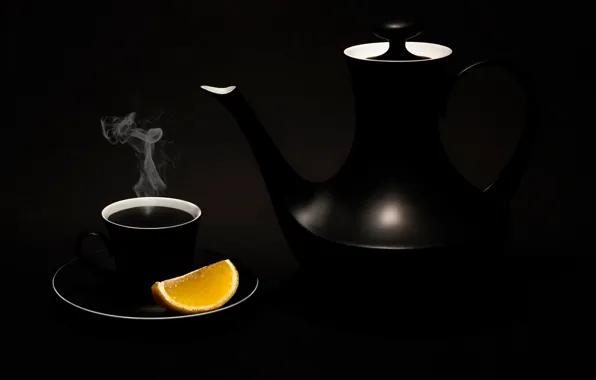 Лимон, чайник, чашка, Black tea