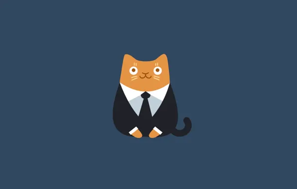 Кошка, кот, оранжевый, минимализм, костюм, галстук, cat