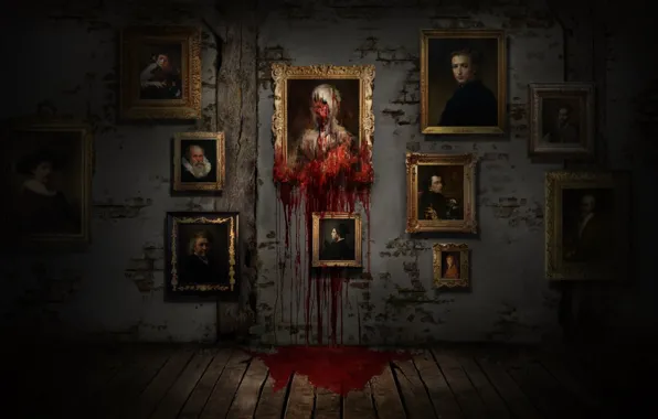 Стена, Кровь, Картина, Страх, Ужас, Horror, Fear, Хоррор