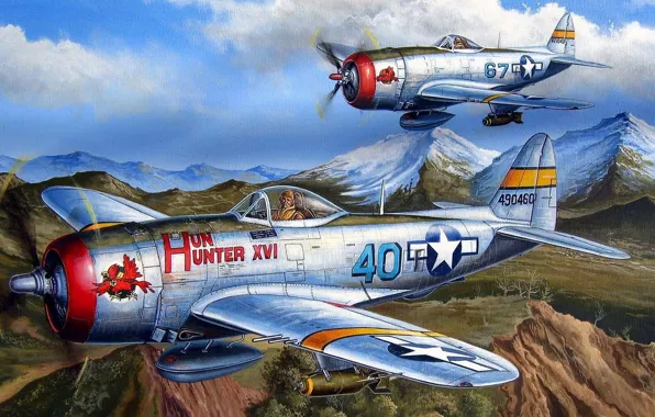 Картинка истребитель, бомбардировщик, Thunderbolt, ВВС США, P-47, Republic