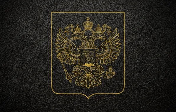 Картинка кожа, золотой, черный фон, герб, россия, герб россии