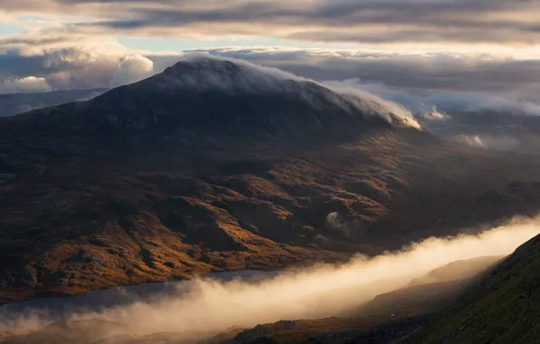 Картинка облака, горы, холмы, Англия, Шотландия, Великобритания, белая гора