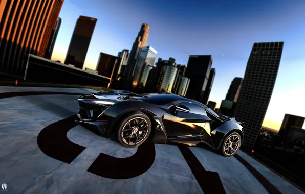 Авто, Черный, Город, Рендеринг, Supercar, Concept Art, Спорткар, SuperSport