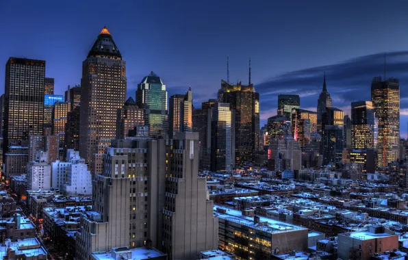 Картинка нью-йорк, Manhattan, new york, usa, Blue Hour, Midtown