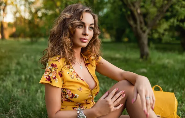 Картинка model, pretty, pose, yellow dress, Георгий Дьяков