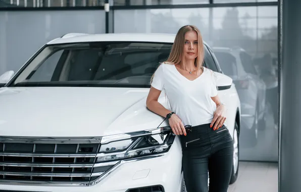 Car, girl, modern, vehicle, indoors, salon, daytime