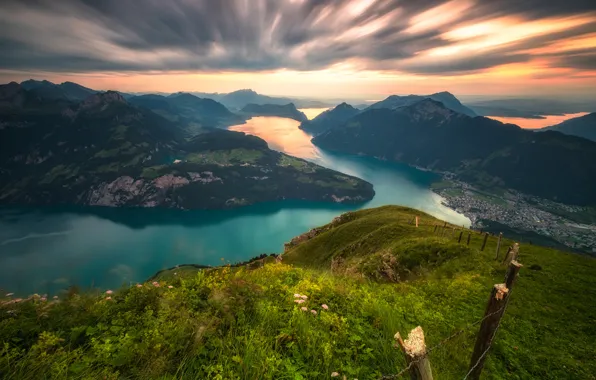 Горы, озеро, Швейцария, Альпы, панорама, Switzerland, Alps, Lake Lucerne