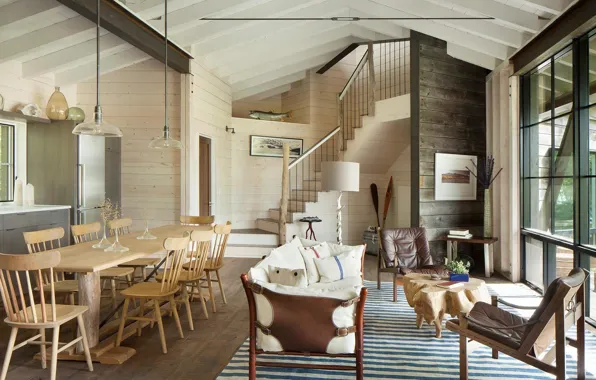 Дизайн, стиль, интерьер, гостиная, столовая, Cabin, Lake Northshore