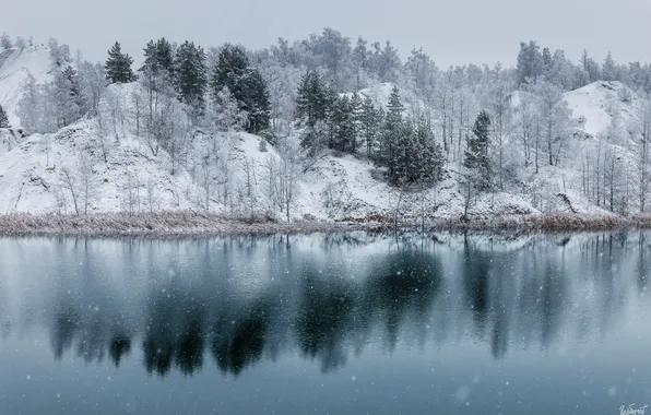 Winter, lake, snow, reflection