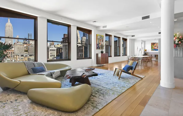 Пространство, интерьер, Нью Йорк, мегаполис, гостиная, Flatiron, Corcoran, 32 West 18th Street