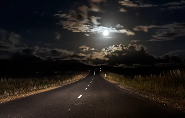 Картинка дорога, ночь, луна
