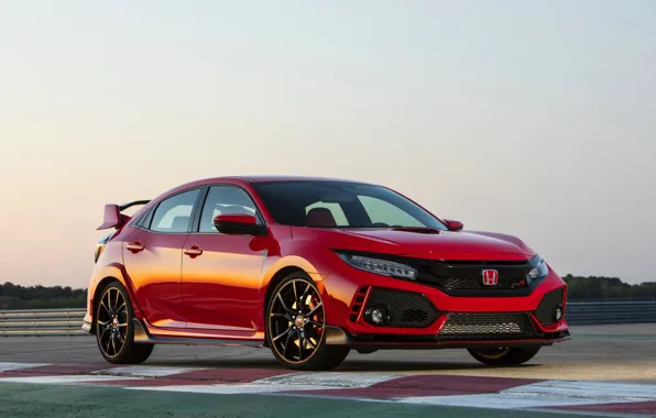 Картинка небо, красный, трасса, Honda, хэтчбэк, пятидверный, 2019, Civic Type R