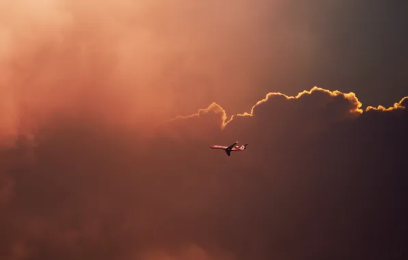 Картинка небо, облака, самолёт