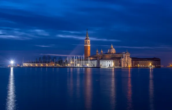 Картинка остров, башня, яхты, Италия, церковь, Венеция, Italy, гавань