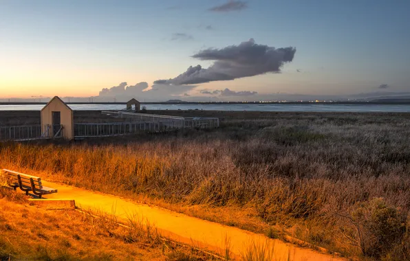 Grass, road, sunset, cloud