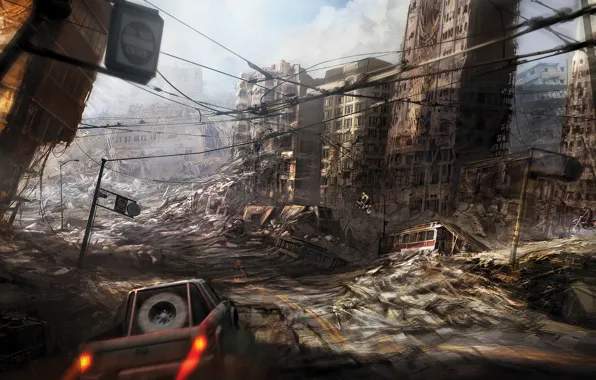 Картинка city, ruins, destruction, apocalyptic, fast car