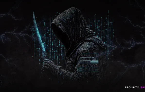 Digital art, cyber, simple background, hacking, security, hoods, AI art