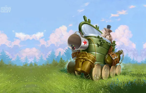 Картинка лето, фантазия, настроение, танк, 23 февраля, детская, с праздником, Stepan Gilev