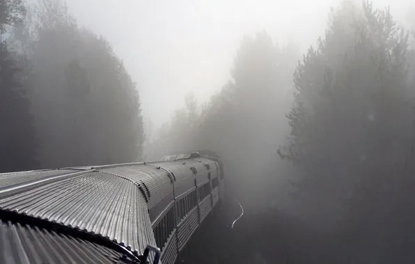 Картинка поезд, Туман, вагоны