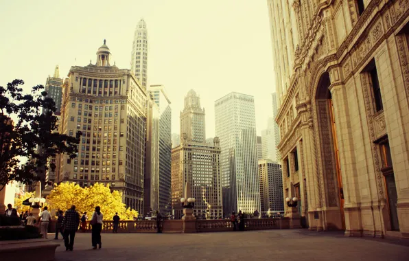 Город, весна, небоскребы, Чикаго, Иллиноис