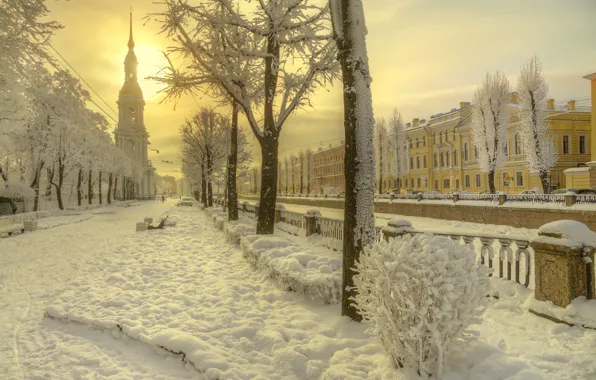 Картинка зима, снег, город, здания, Питер, Санкт-Петербург, сквер, Гордеев Эдуард