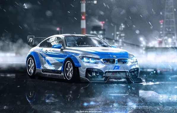 Авто, Ночь, BMW, Машина, Дождь, NFS, Need for Speed, Most Wanted