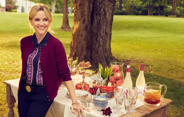 Парк, актриса, блондинка, пикник, красивая, улыбается, Reese Witherspoon, Риз Уизерспун