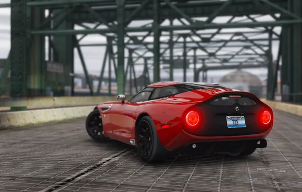 Красный, мост, сзади, Alfa Romeo, TZ3, GTA 5, Stradale