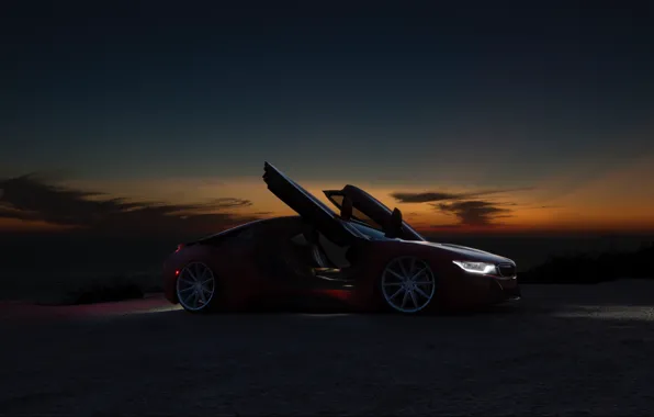 Ночь, BMW, красная, BMW i8