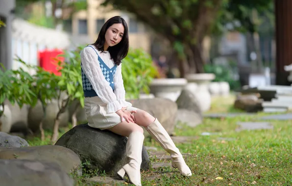 Картинка girl, sexy, legs, beautiful, model, brunette, asian, boots