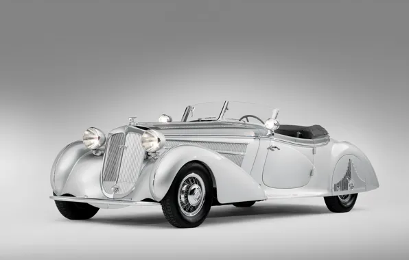 Старина, ретро, серый фон, раритет, 1938, Horch, 853, Special Roadster by Erdmann & Rossi