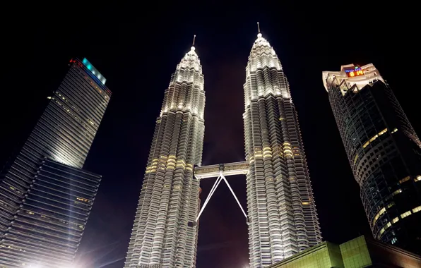 Tower, night, view, building, malaysia, magnificent, splendid, klcc