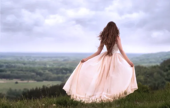 Девушка, природа, поза, ветер, спина, платье, Valentine Shepitko