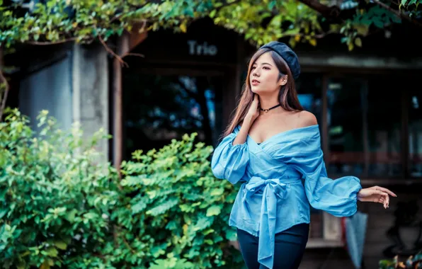 Поза, азиатка, боке