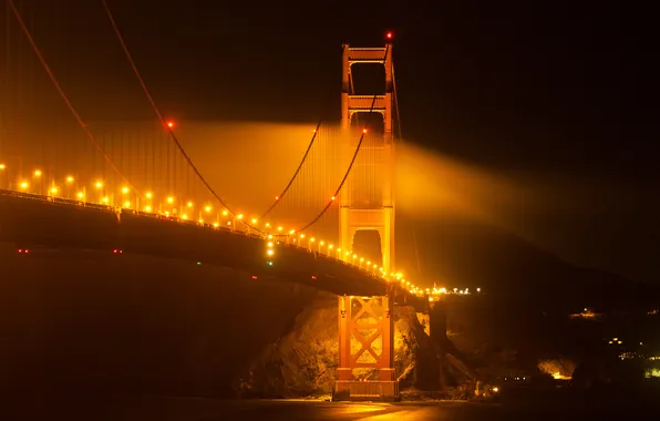 Ночь, мост, огни, золотые ворота, США, Сан Франциско, San Francisco, Golden Gate