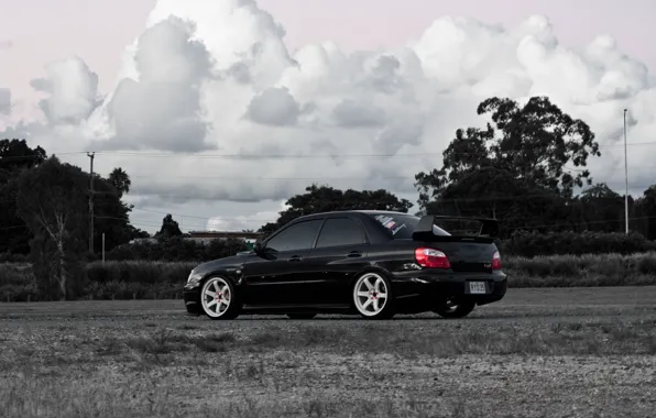 Облака, закат, Impreza, черно-белое