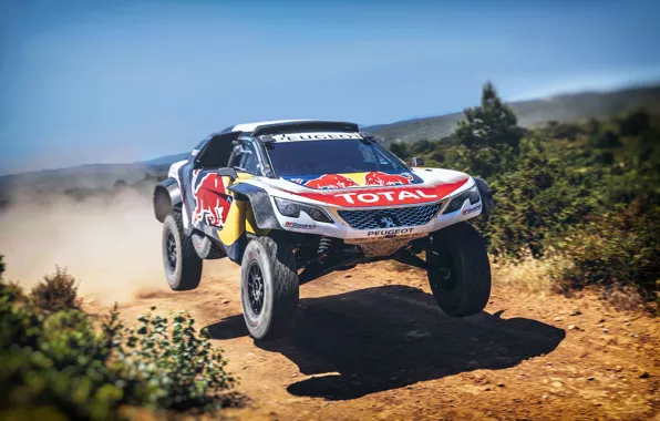 Авто, Машина, Скорость, Peugeot, Фары, Red Bull, Rally, Dakar