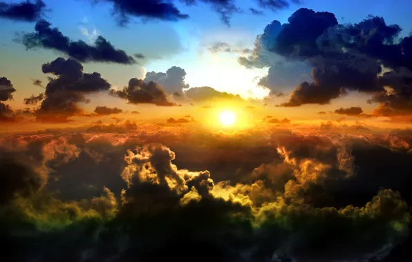 Картинка небо, солнце, облака, пейзаж, sky