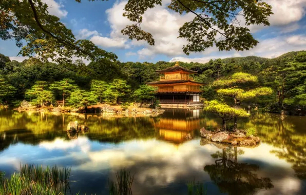 Япония, храм, Japan, Kyoto, Temple, Pavilion, Golden