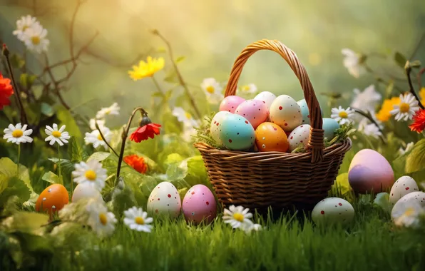 Цветы, яйца, весна, colorful, Пасха, happy, flowers, spring