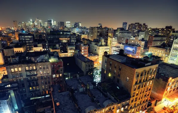 Ночь, огни, нью-йорк, night, New York City, usa, nyc, roof