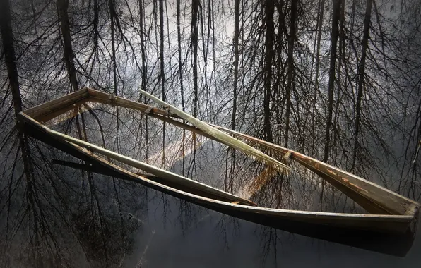Картинка природа, озеро, лодка