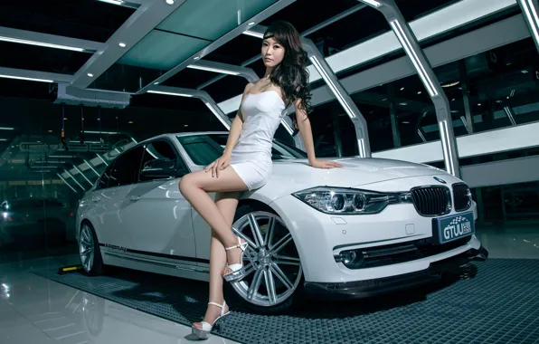 Картинка машина, авто, девушка, модель, азиатка, автомобиль, korean model, BMW 3
