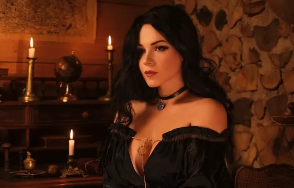 Картинка girl, sexy, cleavage, blouse, The Witcher, long hair, boobs, beautiful