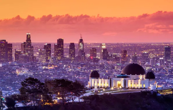 Картинка пейзаж, дома, Калифорния, панорама, Лос-Анджелес, Сша, обсерватория Гриффита